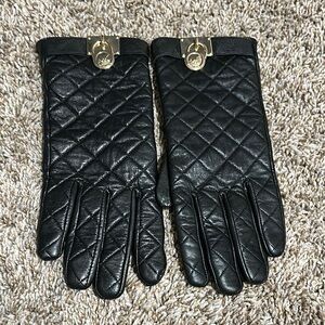 Michael Kors Black Quilted Leather Gloves